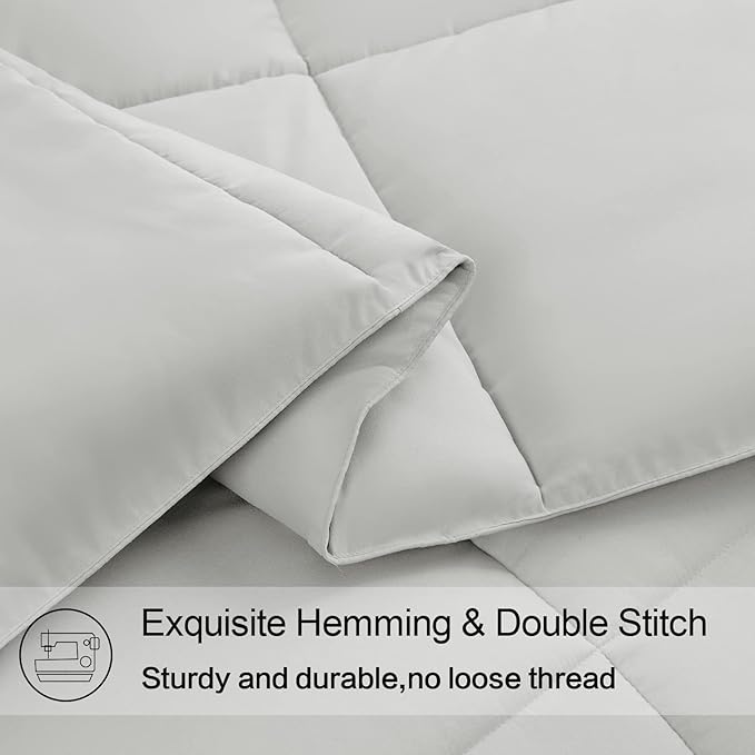 EASELAND Oversized King Down Alternative Comforter - Quilted Duvet Insert for All Seasons, Soft Lightweight with Corner Tabs, Summer Winter Warm Bedding, Light Grey 98x116 Inches