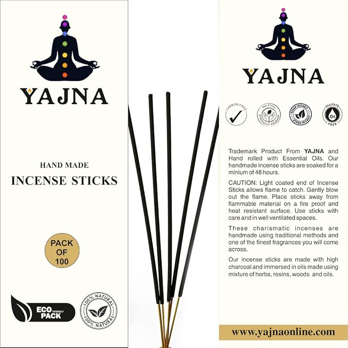 Yajna-Citronella-Incense-Sticks 100%-Natural-Handmade-Hand-Dipped-Incense-Sticks Organic-Chemicals-Free For-Purification-Relaxation-Positivity-Yoga-Meditation The-Best-Woods-Scent (500 Sticks (750GM))