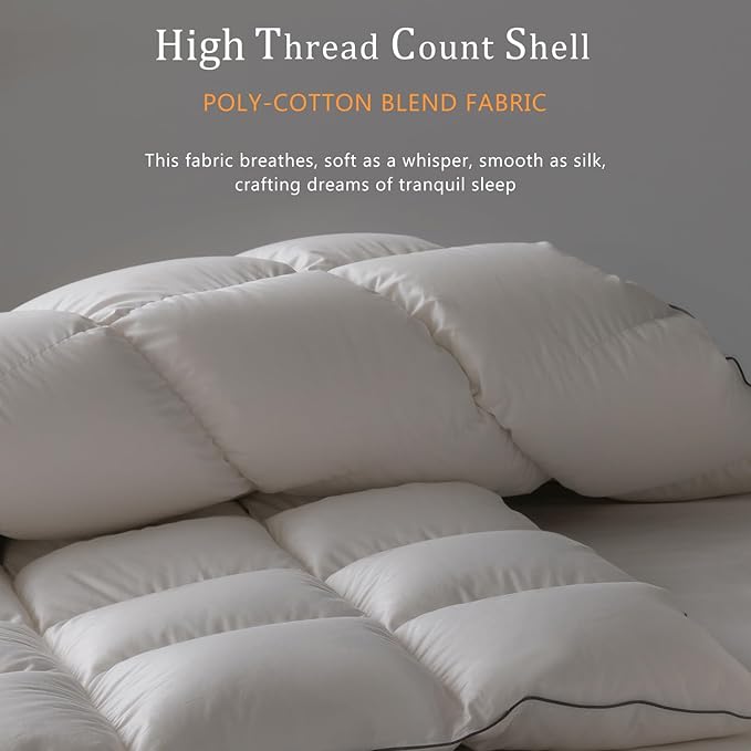 Luxury White Down Fiber Comforter Queen Size - Down Fiber Duvet Core for All Seasons - Duvet Insert Queen Hotel Collection - Soft and Medium Warmth Comforters,Queen (90 X 90”)