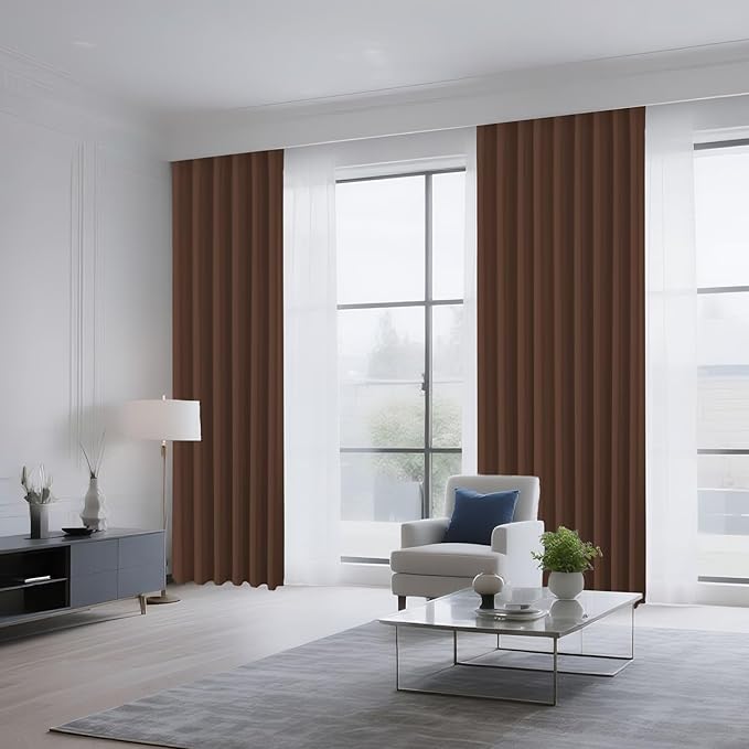 CUCRAF Brown Blackout Curtains 63 inch Length 2 Panels Set, Rod Pocket Room Darkening Drapes for Bedroom Living Room, Insulated Thermal Light Blocking Window Curtain (W52 x L63 Inch)