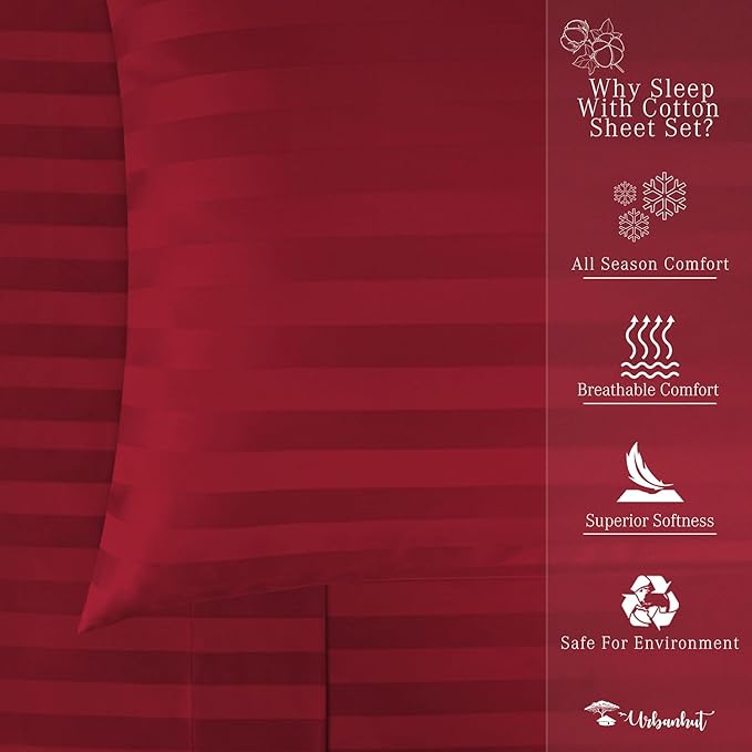 URBANHUT 1000 Thread Count Damask California King Bed Sheets Egyptian Cotton Sheet Set, Long Staple Soft & Breathable, 4 Pc Bed Sheet Sets, Luxury Hotel Sateen Sheets Fits 16" Deep Pocket - Burgundy