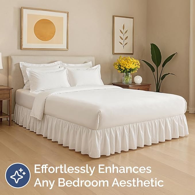 Bedskirt King Size Ruffle - 12 inch Drop Dust Ruffle Bed Skirt with Platform - Ultra-Soft, Easy Fit, Premium Hotel Quality - Wrinkle, Fade & Shrink Resistant - for Women, Men, Kids and Teens - White