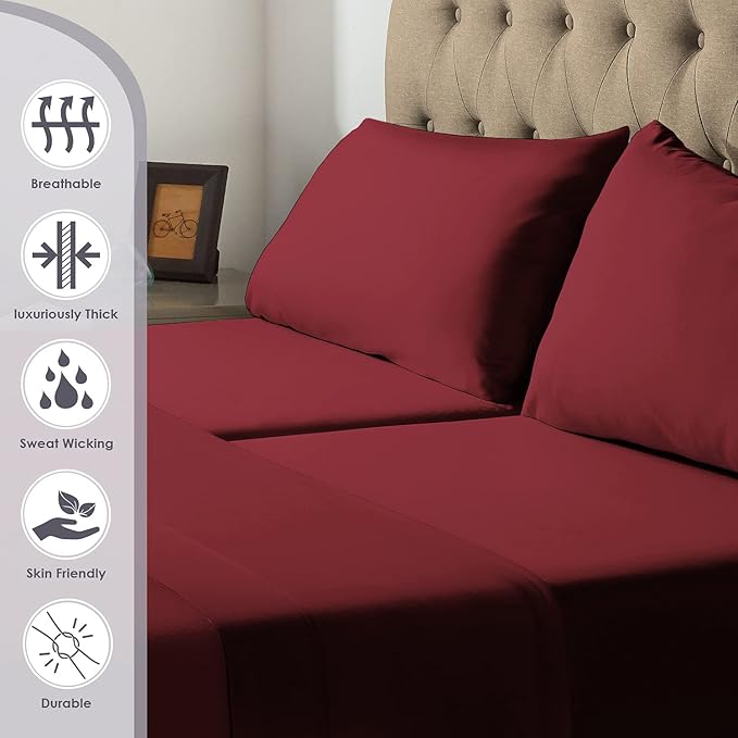 Pizuna 100% Cotton Split King Sheet Set Rio Red, 800 Thread Count 100% Long Staple Cotton Split King Sheets for Adjustable Bed, 15" Deep Pocket Sheets (Combed Cotton Bed Sheets - 5PC)