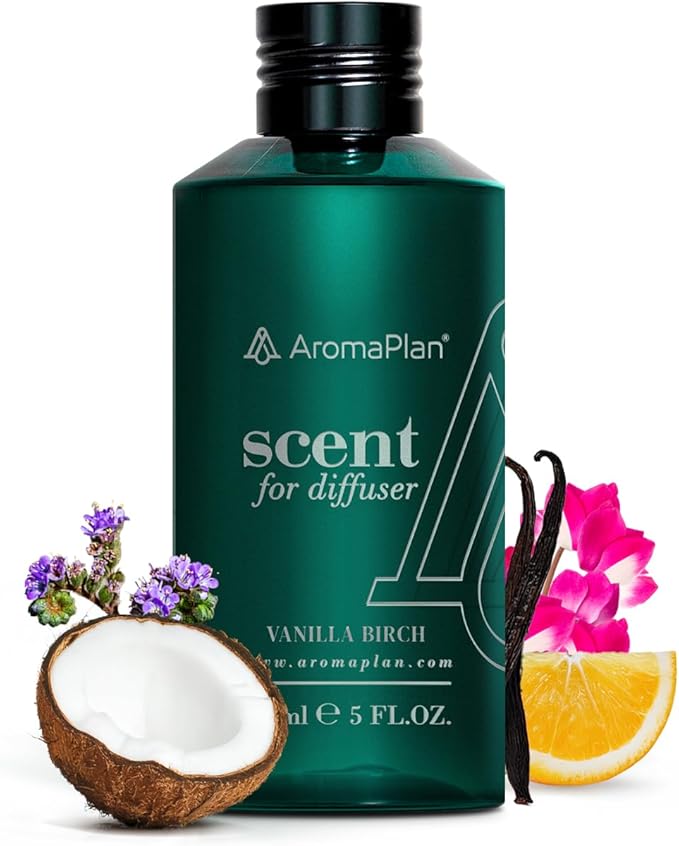 AromaPlan Hotel Scents Vanilla Birch 5 Fl Oz (148ml), Home Luxury Aroma & Hotel Fragrance Diffuser Oil- Hotel Diffuser Oil for Aromatherapy- USA Made, Bigger Bottle, Bolder Aroma & Longer Lasting