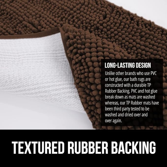 GORILLA GRIP Bathroom Rug Sets, Soft Chenille 2 Piece Area Rugs Set, Toilet Base Mat and 30x20 Carpet, Absorbent Microfiber Washable Mats Dry Quickly, Home Décor and Bath Room Accessories, Brown