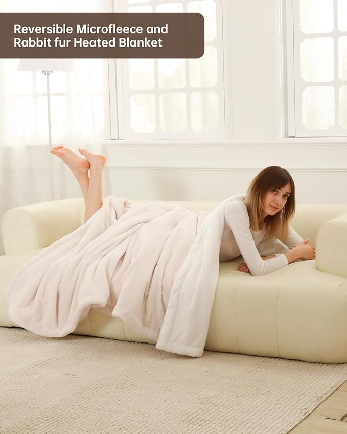 Electric Heated Blanket Throw Size, Washable Blanket Warmer for Home for Adults, Fast Heating Super Cozy Soft Fabric, 50" x 60", 9 Heat Levels, 1-9H Auto-Off, ETL Certified, Pink White