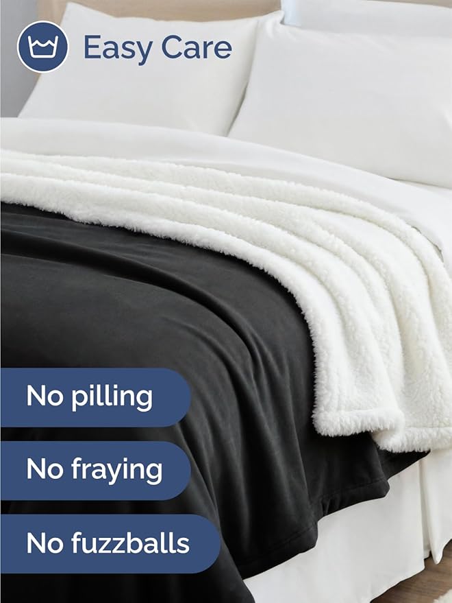Sherpa Fleece Blanket King Size - Reversible Sherpa Fleece King Blanket - Super Soft Double Sided for Bed, Sofa, Couch - Thick, Warm, Fuzzy & Plush - Luxurious Bedding for Winter - Black, 90" x 108"