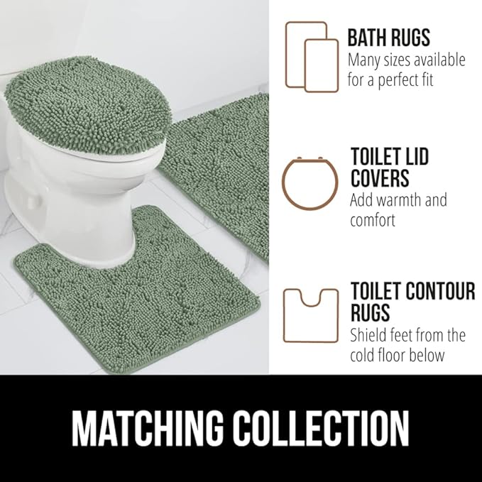 GORILLA GRIP Bath Rug Mat 30x20, Soft Absorbent Chenille, Quick Dry Microfiber Mats, Rubber Backing Washable Shower Floor Rugs, Bathmat Runner, US Designed Bathroom Home Decor Accessories Sage Green