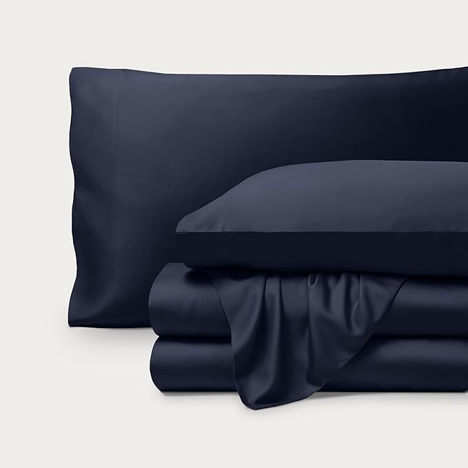 Bare Home 100% Rayon Made from Bamboo Queen Sheet Set - 4 Piece Bedding Set - Deep Pockets - Breathable - Easy Fit - Bedding Sheets & Pillowcases (Queen, Midnight Blue)