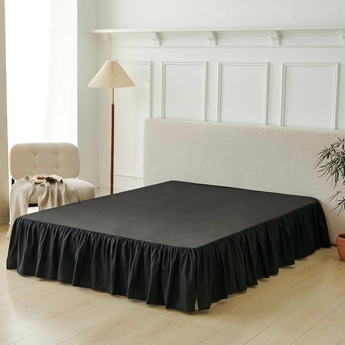 Bed Skirt King Size Ruffled Bed Skirt with Split Corners, Black King Bed Skirts 16 Inch Drop, King Size Bed Skirting with Platform, 16'' King, Black