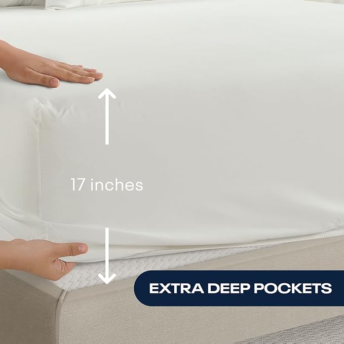 Reebok Twin Size Sheet Set from Tencel Eucalyptus - Soft, Cooling & Breathable for Hot Sleepers, Deep Pocket Up to 17 Inches, 4Pc Hotel Luxury Bedding Set, Bedsheet & Pillowcases (White, Twin)