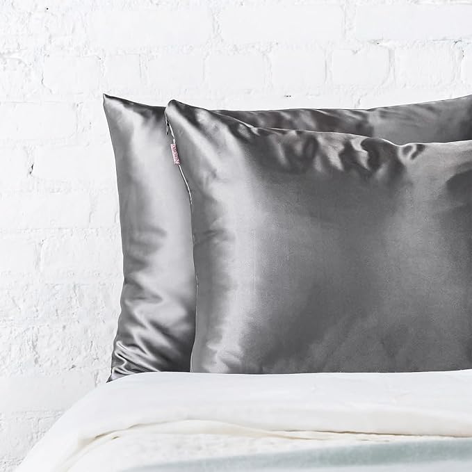 Kitsch Satin Pillowcase with Zipper for Hair & Skin, Softer Than Silk Pillow Cases Queen Size Set of 2, Wrinkle-Free, Smooth and Cooling Satin Pillow Covers, Standard Size 19"x26" - Charcoal, 2pcs