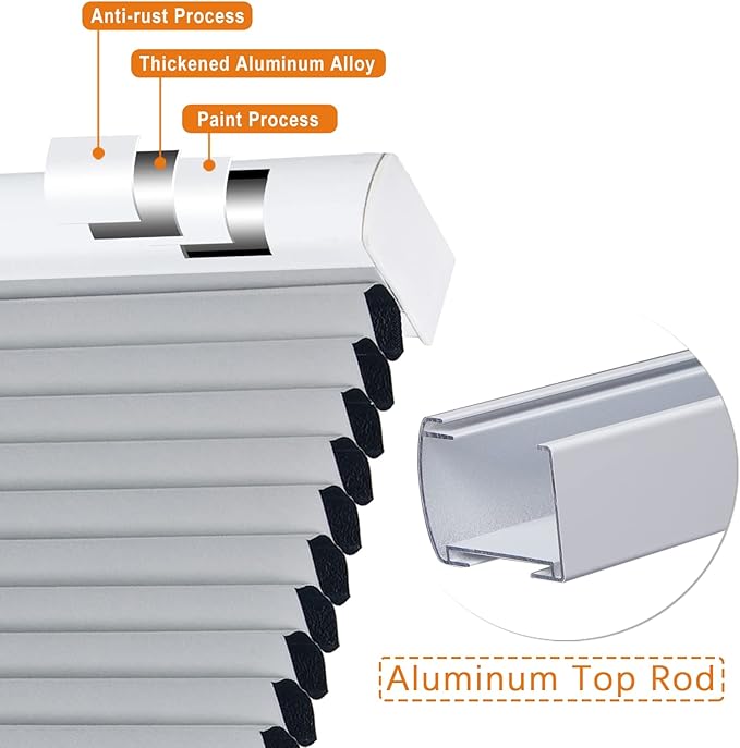 Persilux Blackout Cellular Shades Cordless Window Shades Bottom up Pleated Window Blinds Thermal Insulated Honeycomb Blinds for Windows, Home and Office, Dark Grey, 92" W x 48" H