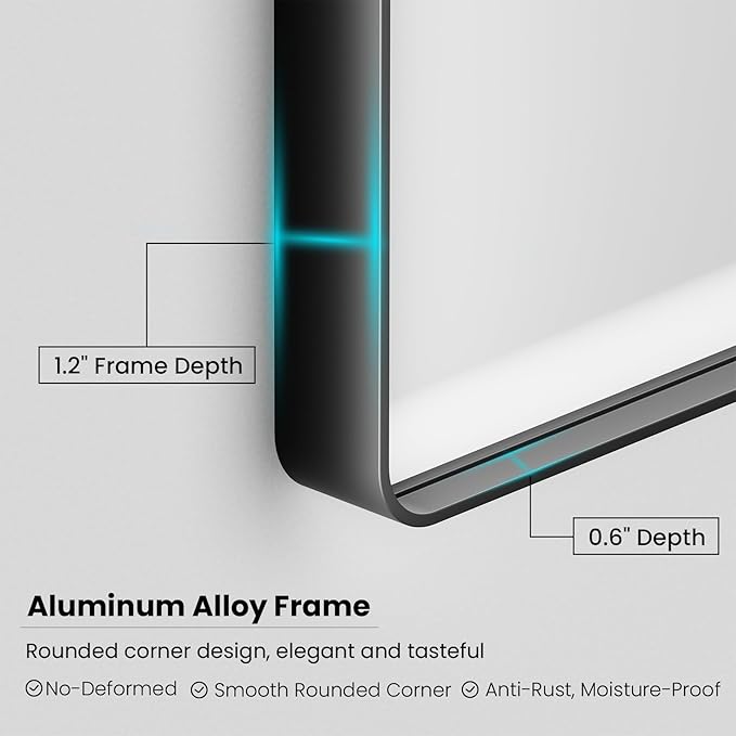 Black Bathroom Mirror 50X30 Inch, Black Metal Framed Mirror for Wall, Rounded Rectangle Matte Bathroom Vanity Mirror with Tempered Glass, Anti-Rust, Horizontal/Vertical