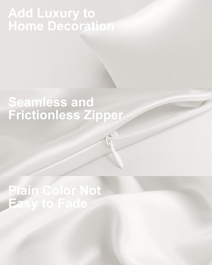 THXSILK Set of 2 100% Pure Mulberry Silk Pillowcases for Hair and Skin, Highest 6A+ Grade 22 Momme Silk Pillow Case Standard Size, Real Silk Pillowcases with Zipper (White, Standard)