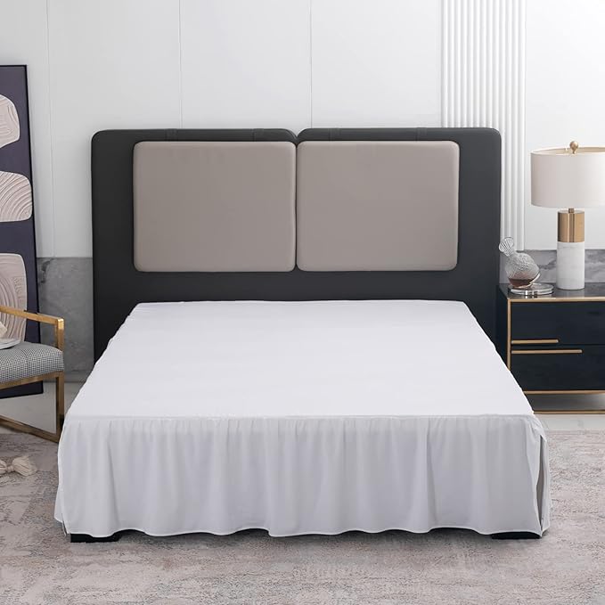 TSUTOMI Bed Skirt King Size Ruffled Bed Skirt with Split Corners, 18 Inch Drop Dust Ruffle Bed Skirts with Platform, Gathered Style, 100% Microfiber, White