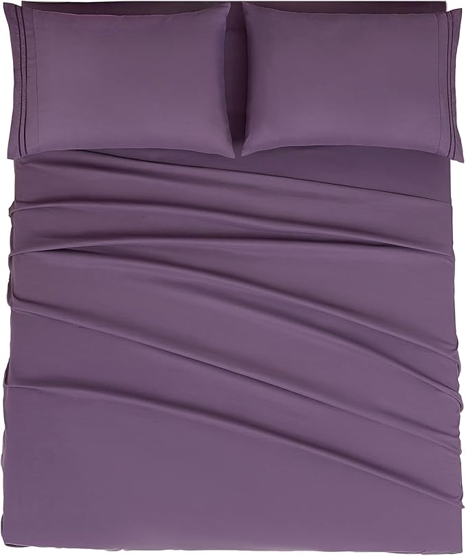 Mejoroom Queen Sheet Set - Hotel Luxury Sheets & Pillowcase Sets - Extra Soft Bed Sheets - Deep Pocket Fitted Sheet, Breathable, Wrinkle & Fade Resistant - 4 Piece (Queen, Purple)