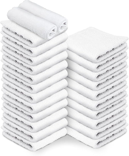 24 Pack White Hand Towels 100% Cotton Spa Towel – 16x27 inches Highly Absorbable Facial Towels Gym, Hair, Face, Bulk Small Towels (Not Bleach Proof)