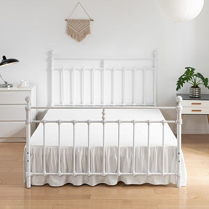Bed Skirt Ruffled Bed Skirt with Split Corners, 18 Inch Drop Dust Ruffle Bed Skirts with Platform, Ivory, Twin Size