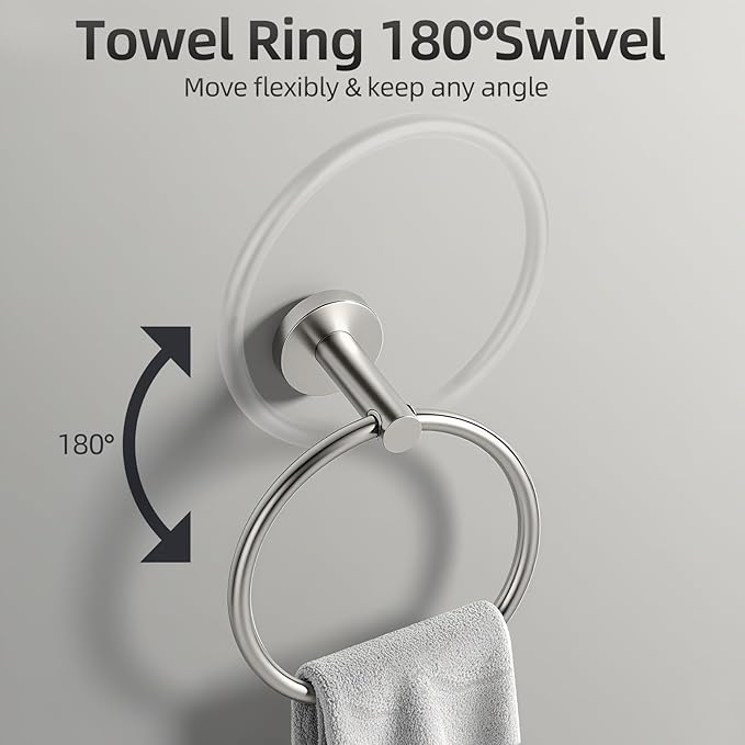 Brushed Nickel Towel Bar Set 5 Pieces, SUS304 Stainless Steel Bathroom Hardware Set, Bathroom Towel Holder Set Wall Mounted-16 Inch Towel Bar, Toilet Paper Holder, Towel Hooks, Towel Ring