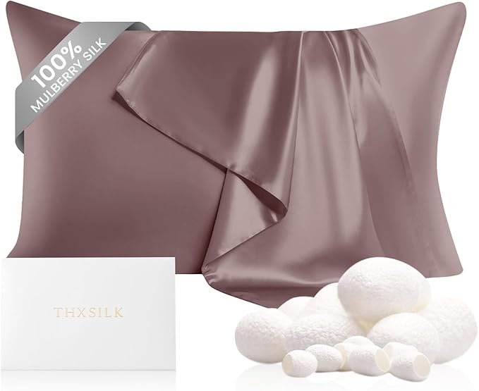 THXSILK Mulberry Silk Pillowcase for Hair and Skin with Hidden Zipper, Both Side 22 Momme Silk, Hypoallergenic Pillowcase Pillow Cover(20inch x 36inch, King Size, Purple, 1pc)