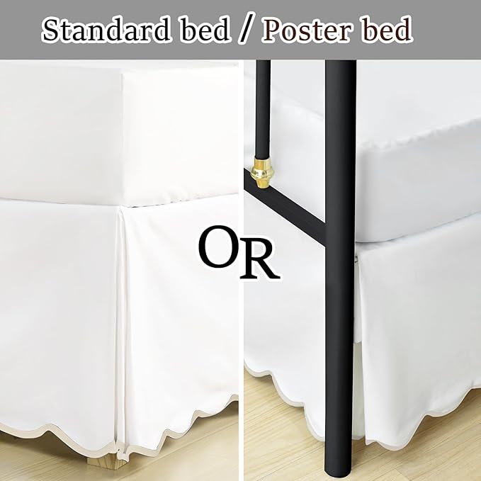 HIG Queen Bed Skirt - Easy Fit Scallop Edge Pleated Bedskirts With Spilt Coner, 12 Inch Drop Anti-Slip Dust Ruffle, Thick Fabric for Enhanced Privacy, Pre-Washed for Long-Lasting Use, Machine Washable