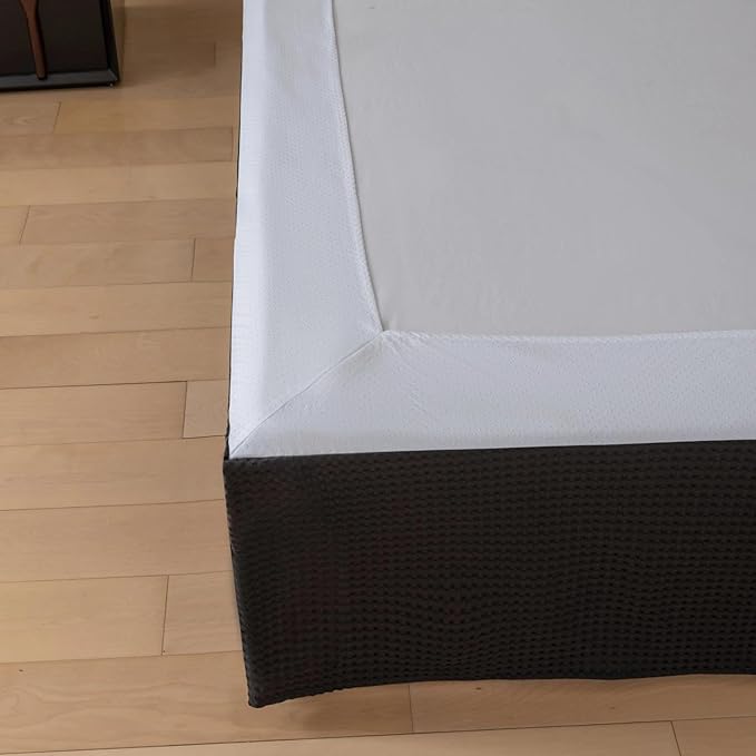 Queen Bed Skirt, Wrap Around Bed Skirt with Pleated Corner, 14 Inch Drop Pleated Waffle Weave Bedskirts, Anti-Slip, Microfiber, Black, 14'' Queen