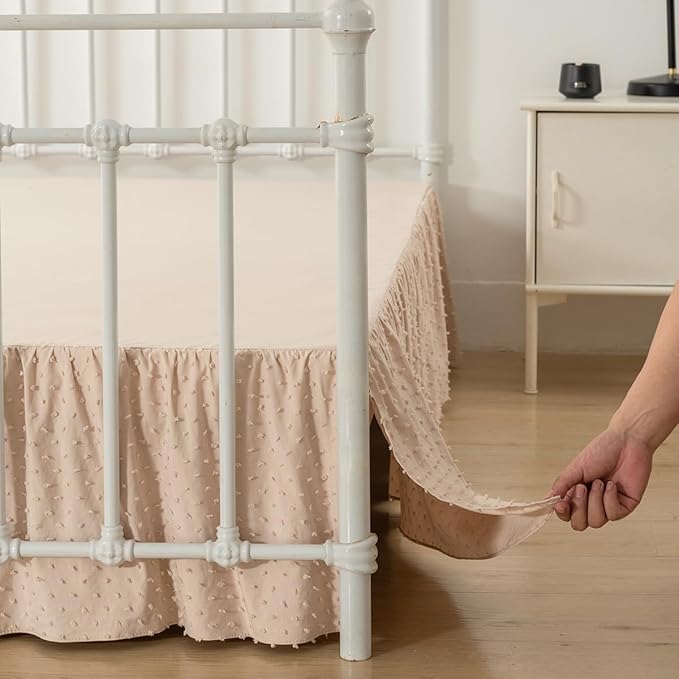 Tufted Dot Bed Skirt Queen Size,Ruffled Bed Skirt with Split Corners, Queen Bed Skirt 12 Inch Drop, Boho Queen Size Bed Skirt Cream for Ruffled Bed Skirt with Split Corners, Bed Skirts Queen Size