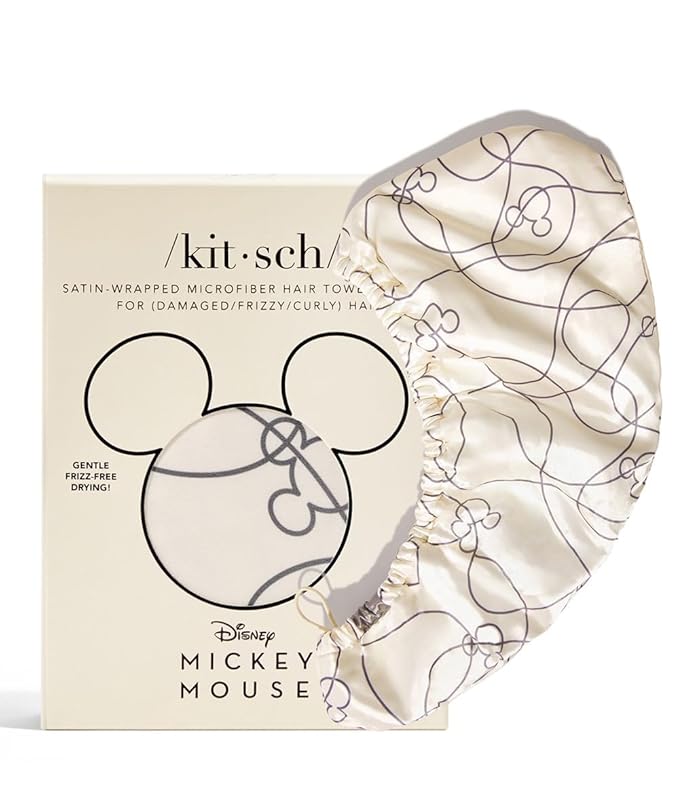 Kitsch Mickey/Minnie x Satin Microfiber Hair Towel Wrap for Women - Super Absorbent, Quick Dry, Anti-Frizz, for Long & Short Hairs, Turbans for Women, Hair Wrap - Mickey Maze