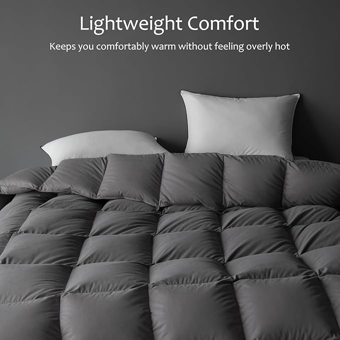 Luxury Down Fiber Comforter Twin/Twin XL Size - High Fill Power Medium Warmth for All Season Duvet Insert - Light Weight, Charcoal Grey (68" x 90")