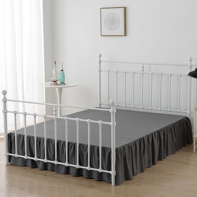Bed Skirt King Size Ruffled Bed Skirts with Split Corners,16 Inch Drop Dust Ruffle Bed Skirt with Platform, Dark Grey, 16" King