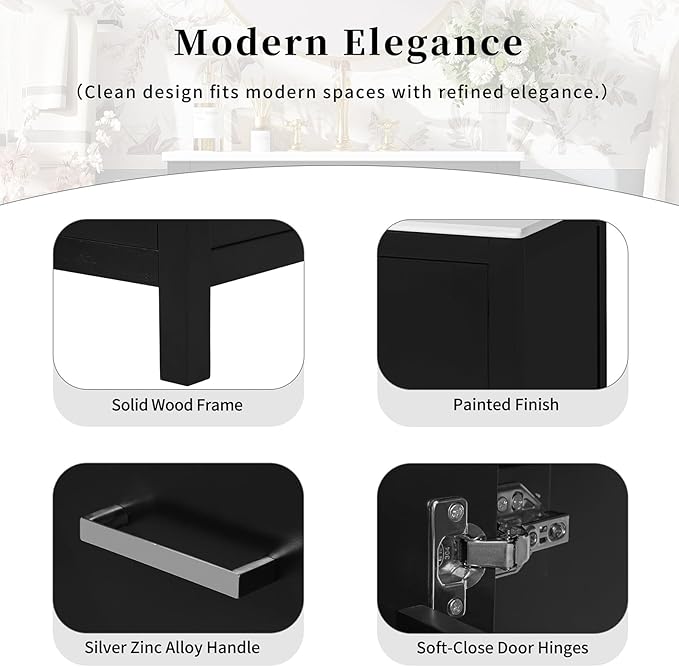 24" Bathroom Vanity with Sink Combo Set, Solid Wood Frame Bathroom Storage Cabinet with 2 Drawers and 1 Drawer, Double-layer Door Shelf, Soft Closing Cabinet Door with Organizer, Black