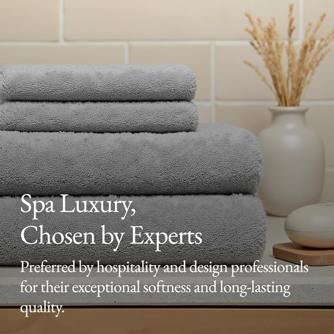 Italic Serene Ultraplush Cotton Bath Towels, 4-Pack (2 Sets of 2), Light Gray, Large, 800GSM, 100% Cotton, Heavy Duty, Resort Grade Towels (Light Gray)
