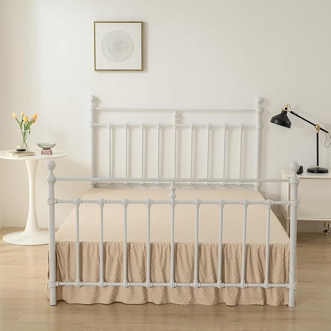 Tufted Dot Bed Skirt QueenSize Ruffled Bed Skirt with Split Corners, 14 Inch Drop Dust Ruffle Bed Skirts with Platform, Camel