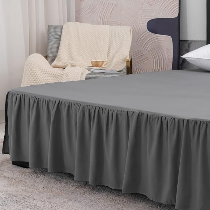 TSUTOMI Bed Skirt Full Size Ruffled Bed Skirt with Split Corners, 14 Inch Drop Dust Ruffle Bed Skirts with Platform, Gathered Style, 100% Microfiber, Grey
