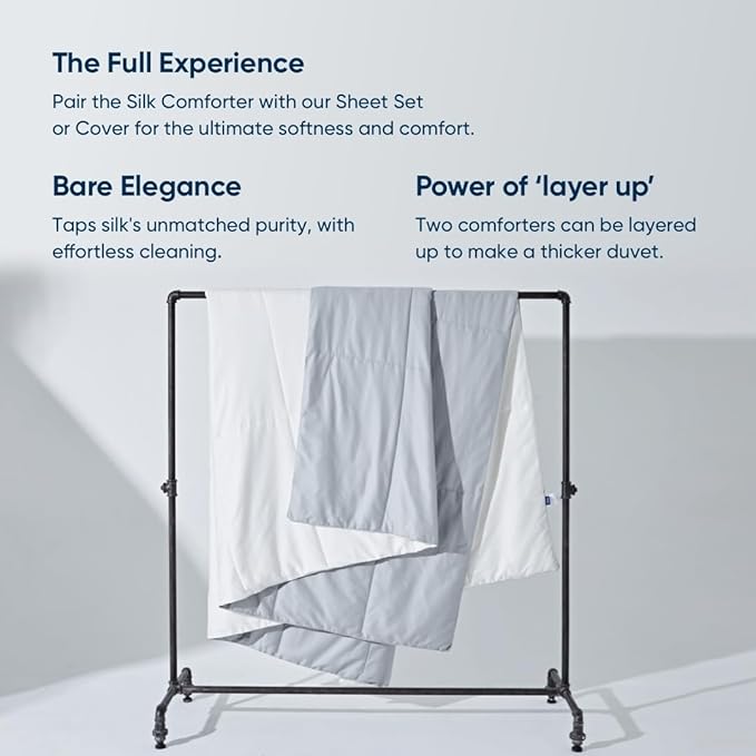 Vesta Heavyweight Silk Comforter, Overfilled Duvet Insert for Cold Sleepers & Winter, 100% Silk Fill with 100% Cotton Shell, Moisture-Wicking, King Size (Grey, Silk Weight: 5.3lbs)