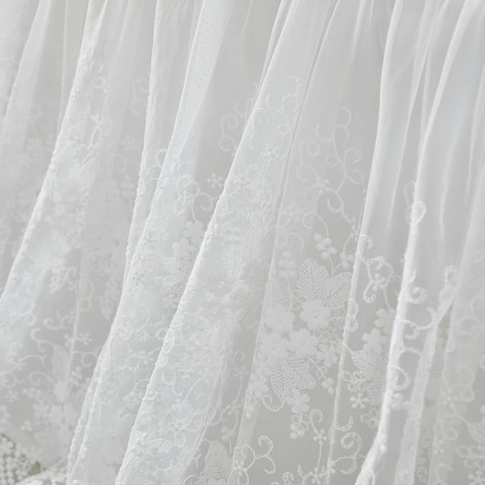 Brandream Luxury White Lace Bed Skirt King Size 18 Inch Drop Split Corners Romantic Bed Cover Dust Ruffle Bed Skirts