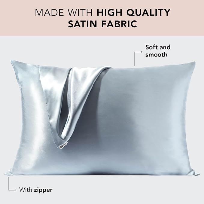 Kitsch Satin Pillowcase, Softer Than Silk Pillow Cases King, Cooling Pillow Covers, Satin Pillowcase with Zipper for Hair, Skin & Quality Sleep, Wrinkle-Free & Smooth, King Size 19"x36", Haze Blue