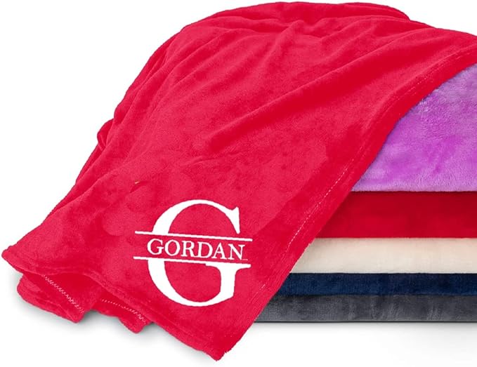 Personalized Passion Blankets with Custom Name & Initial Monogram - Super Soft and Cozy Fleece - Unisex Custom Blanket for Him and Her - 60x40 Inches - Red