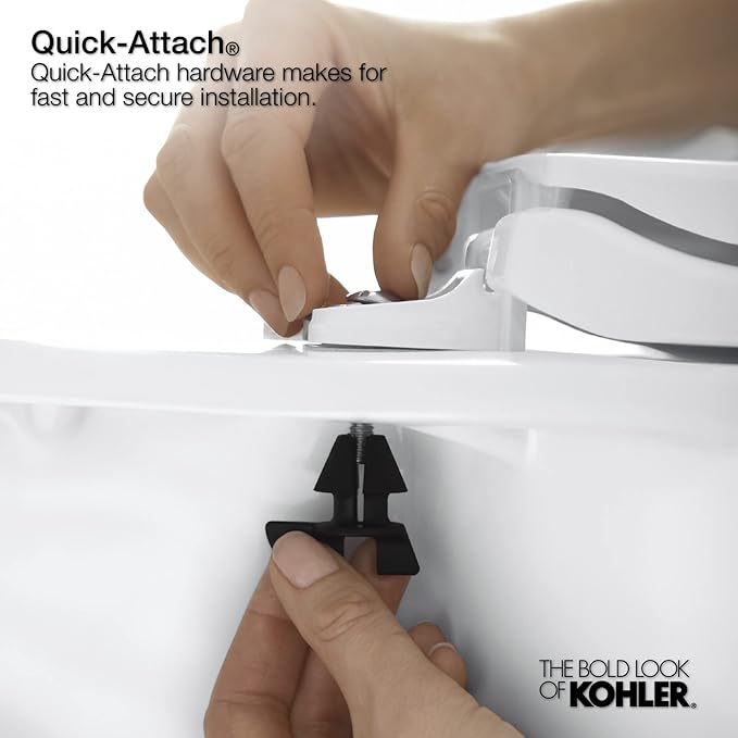 KOHLER K-4636-7 Cachet Elongated, Grip-Tight Bumpers, Quiet-Close Release Hinges, Quick-Attach Hardware, No Slam Toilet Seat, Black