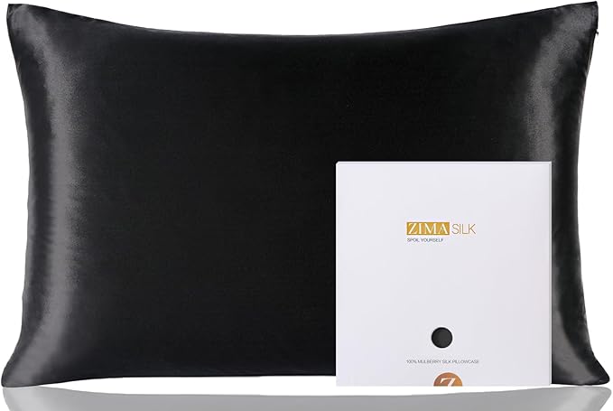 ZIMASILK 100% Pure Mulberry Silk Pillowcase for Hair and Skin Health,Soft and Smooth,Both Sides Premium Grade 6A Silk,600 Thread Count,with Hidden Zipper,1pc(Toddler 13''x18'',Black)