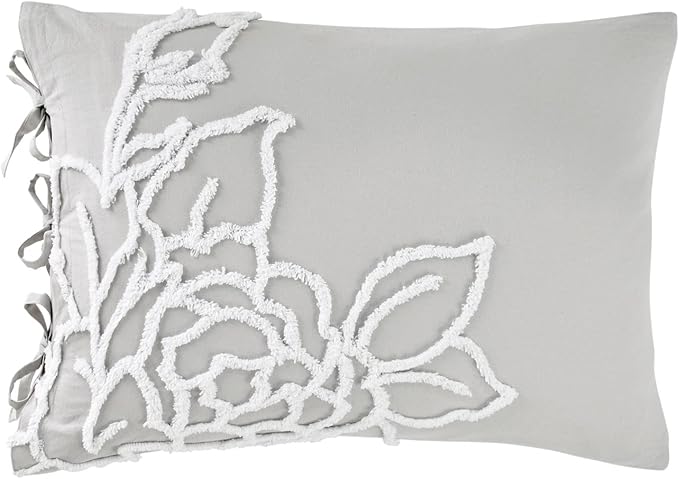 Peri Home 100% Cotton 3-Piece Duvet Cover & Sham Set, Full/Queen, Grey Chenille Rose