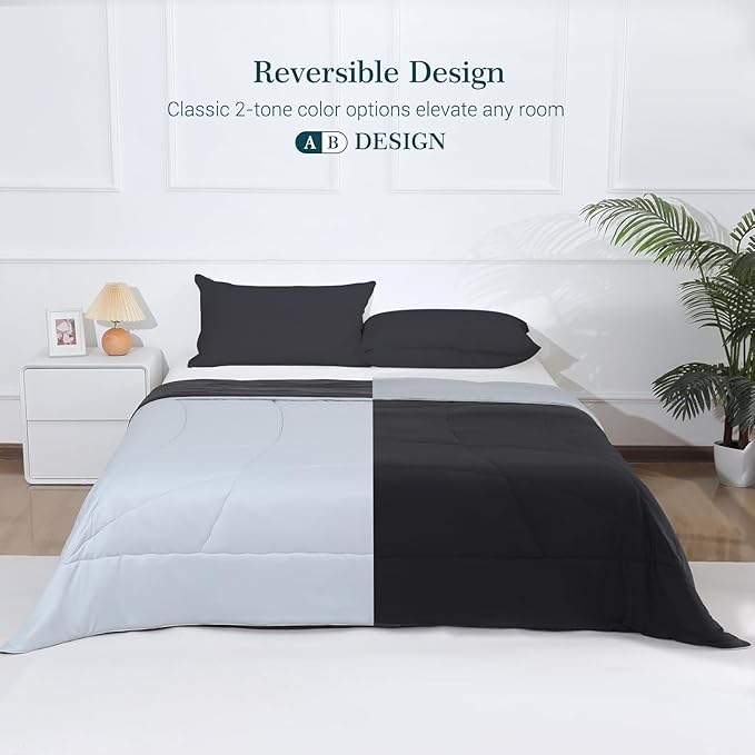 Elegear Cooling Comforter King Absorbs Body Heat to Keep Cool, Cooling Blanket for Hot Sleepers Japanese Arc-Chill 3.0 Cool Tech Fabric Summer Comforter Hypo-Allergenic Cooling Quilt - Black/Gray