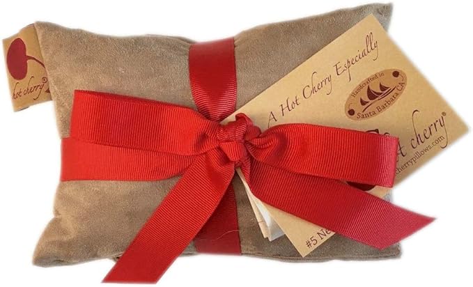 Neck Wrap Tan Ultra Suede Cherry Pit-Stone Pillow, Microwavable Hot/Cold Compress, Sustainable Moist Heat Pack, Shoulder Pain Relief, Washable, Spa