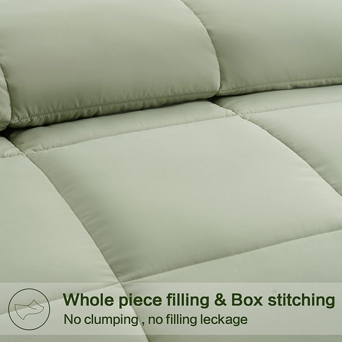 EASELAND Twin XL Down Alternative Comforter - Quilted Duvet Insert for All Seasons, Soft Lightweight with Corner Tabs, Summer Winter Warm Bedding, Sage Green 68×92 Inches