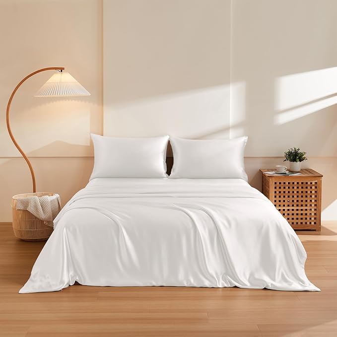 THXSILK 100% Pure Mulberry Silk Duvet Cover Set 3 Piece, 6A+ Grade Luxury Soft Bedding Silk Sheets for Hair and Skin, 1 Pcs Duvet/Quilt/Comforter Cover with 2 Zippered Pillowcases (Cream White, Full)