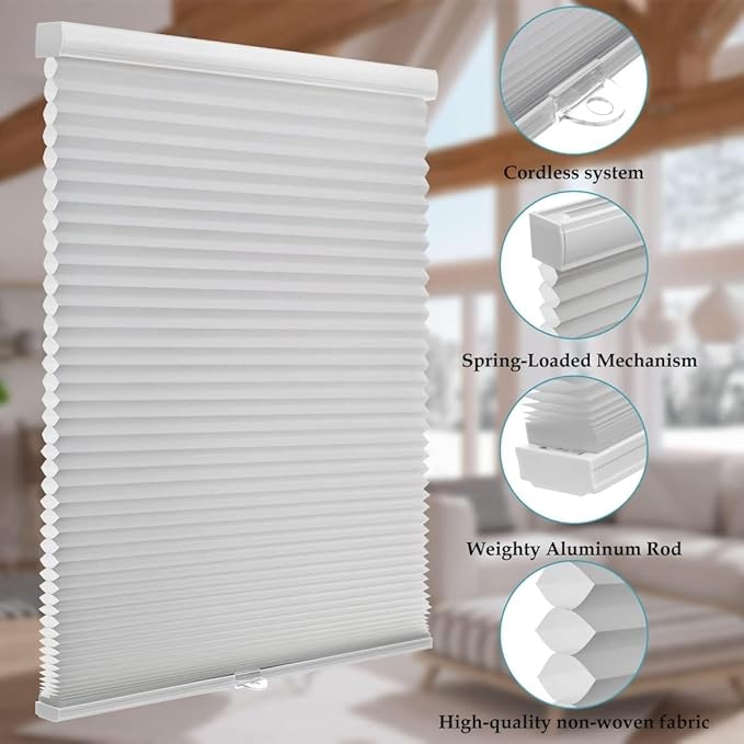 MYshade 1.5-Inch Cellular Cordless Light Filtering Shades,Thermal Insulating Noise Reducing Waterproof Blinds,Honeycomb Window Treatments for Indoor Light Control (Grey-Custom)