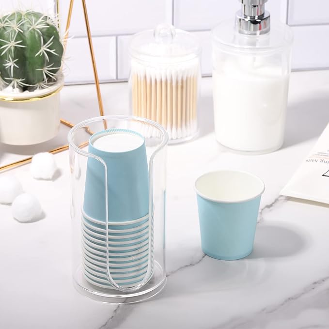 LoveBB Bathroom Cup Dispenser, 3oz-5oz Small Disposable Paper Cups Holder for Bathroom Vanity Countertop's Rinsing/Mouthwash Cups, Clear