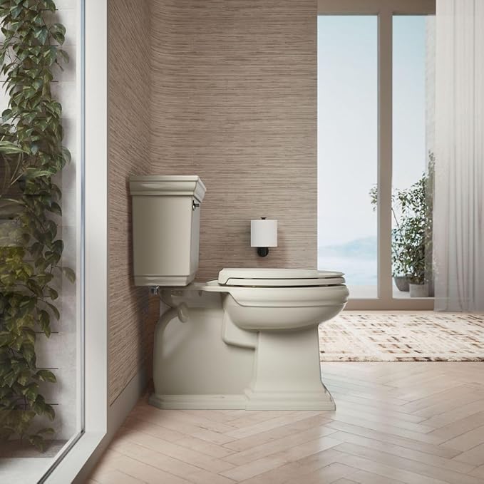 KOHLER 4636-RL-G9 Cachet ReadyLatch Elongated Toilet Seat Slow Close, Soft Close Toilet Seat Quiet Lid, Contoured Grip-Tight Bumpers Installation Hardware, Apartment Essentials, Sandbar