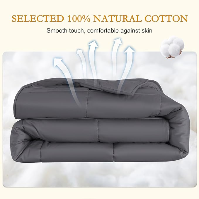 YOUR MOON Luxurious All Season Wool Comforter King Size, 100% Natural Australian Wool Filling, Hypoallergenic Comforter Duvet Insert, Noiseless Cotton Shell, Medium Weight (Dark Gray)